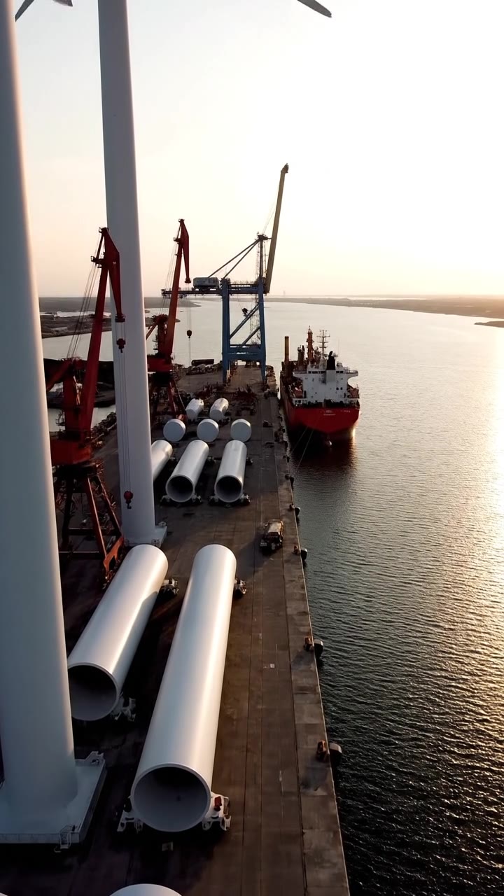 Havneterminal med offshore-fundamenter og kraner