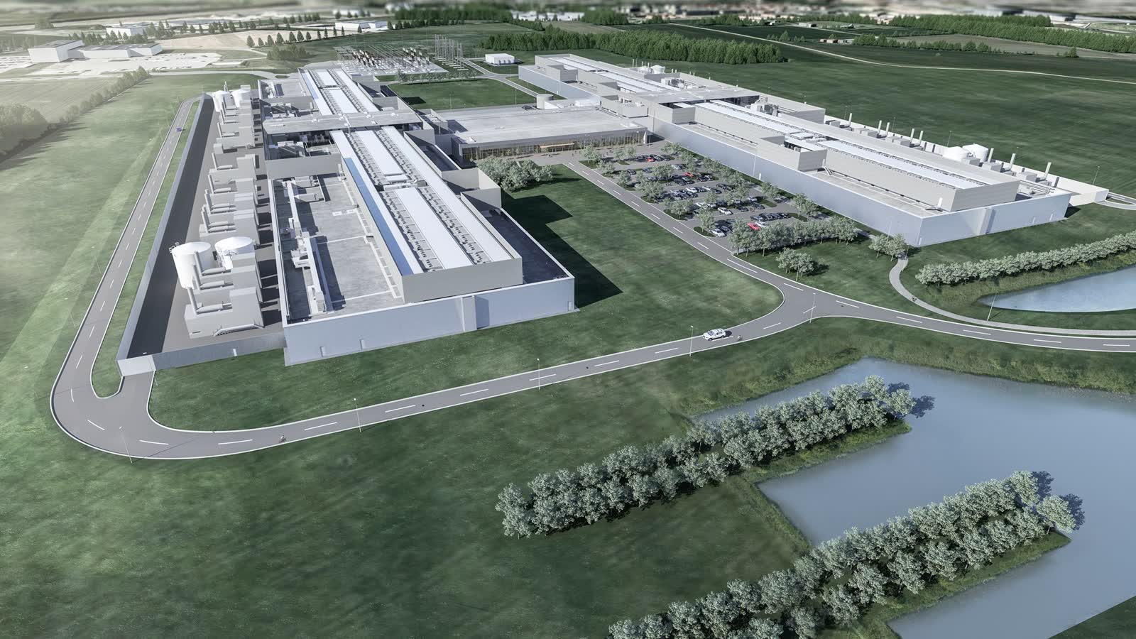 Luftfoto af Facebooks datacenter i Odense